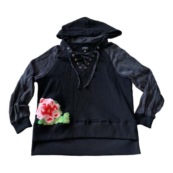 True religion black flower hoodie size medium - Picture 1 of 8